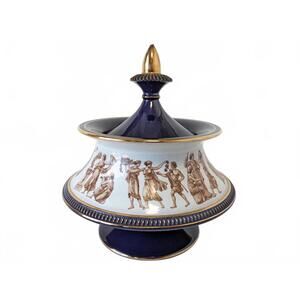 Fiorentine Italy Firenze Urn Potpourri Candy Jar 7 in Cobalt Blue Porcelain Gold
